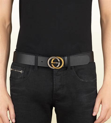 men's Gucci belt on model